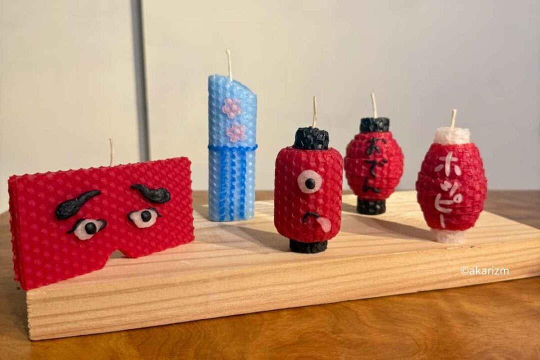 博多にわか、福岡タワー、ちょうちんモチーフのくるくるキャンドル