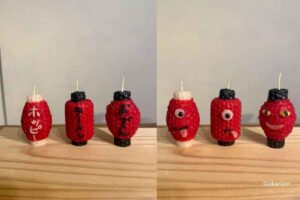 ホッピー、ラーメン、おでん、ちょうちんおばけのキャンドル試作6個